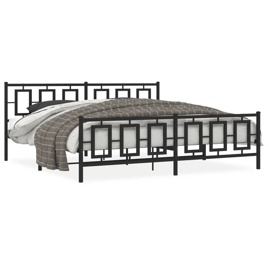 Cadre de lit métal sans matelas avec pied de lit noir 193x203cm - 2