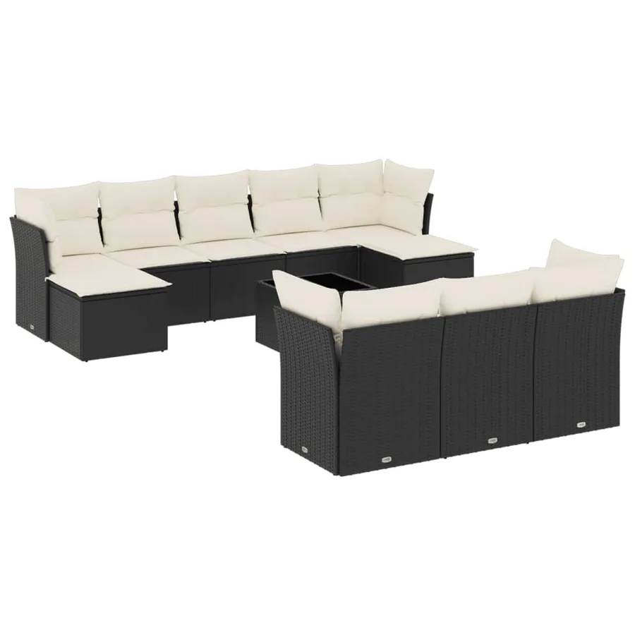 Salon de jardin 11 pcs avec coussins noir résine tressée - 2