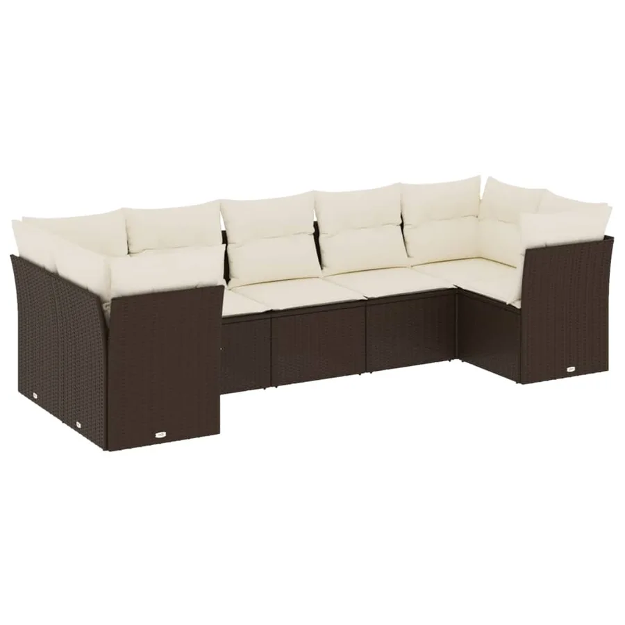 Salon de jardin avec coussins 7 pcs marron résine tressée - 2