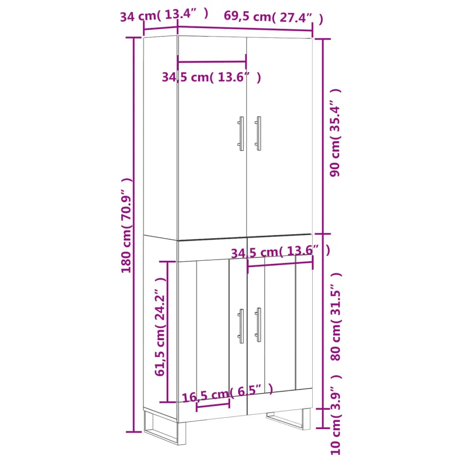 Buffet haut Blanc 69,5x34x180 cm Bois d'ingénierie - 13
