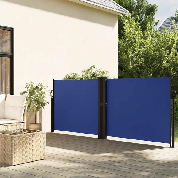 Auvent latéral rétractable bleu 140x600 cm