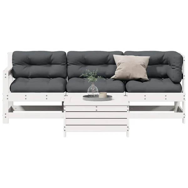 Salon de jardin 4 pcs avec coussins blanc bois de pin massif