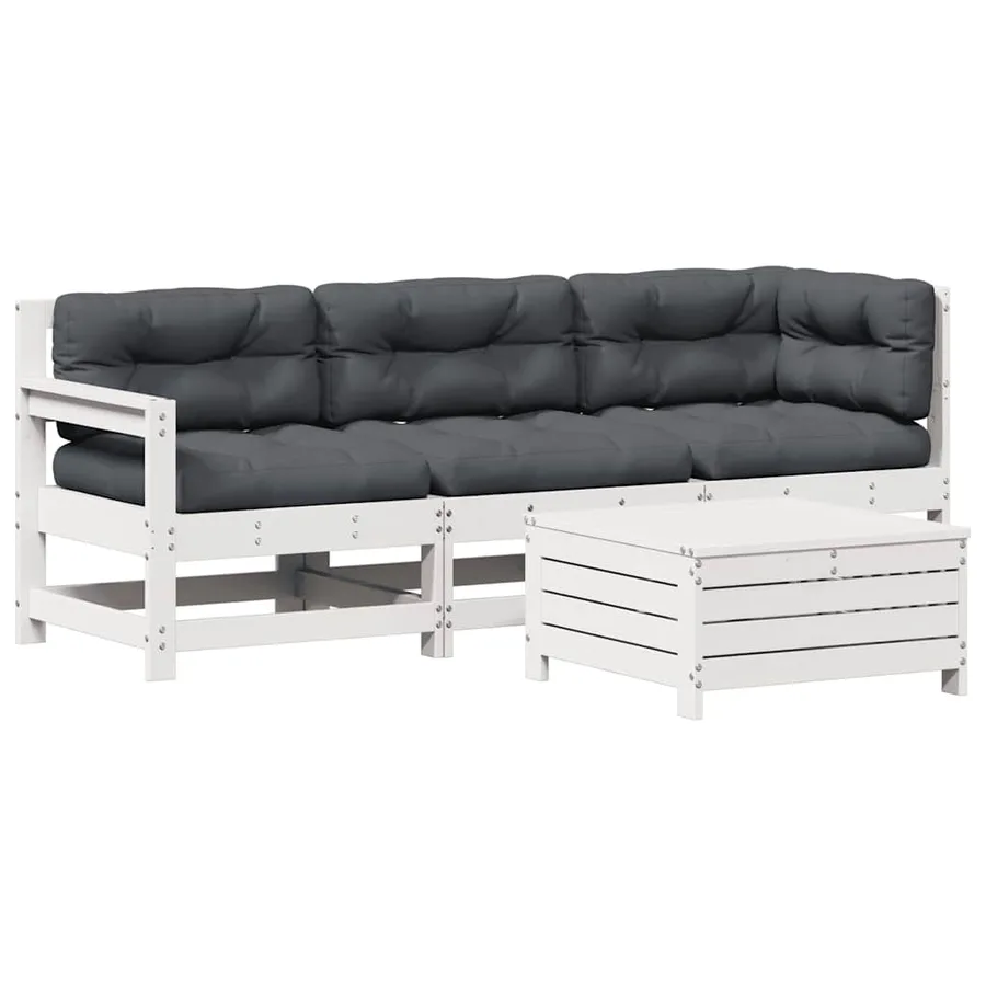 Salon de jardin 4 pcs avec coussins blanc bois de pin massif - 2