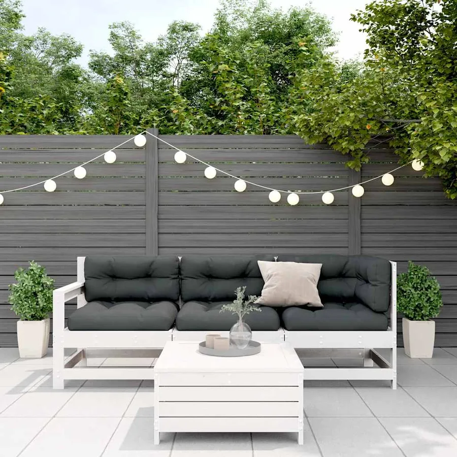 Salon de jardin 4 pcs avec coussins blanc bois de pin massif - 3