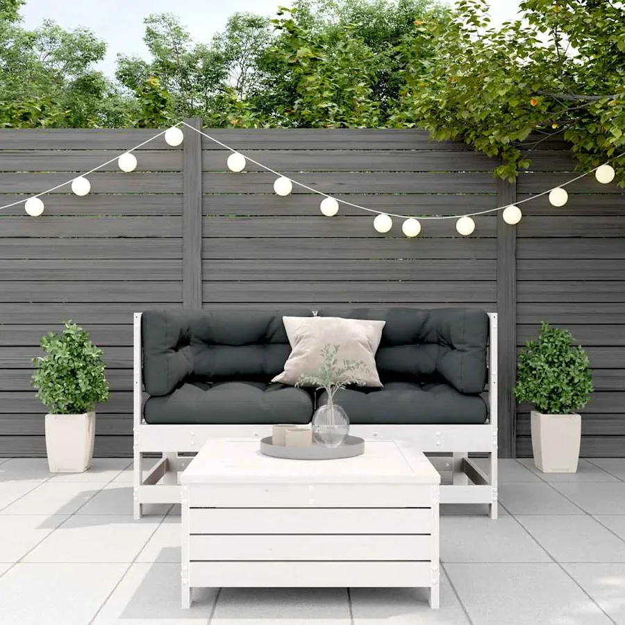 Salon de jardin 3 pcs avec coussins blanc bois de pin massif - 3