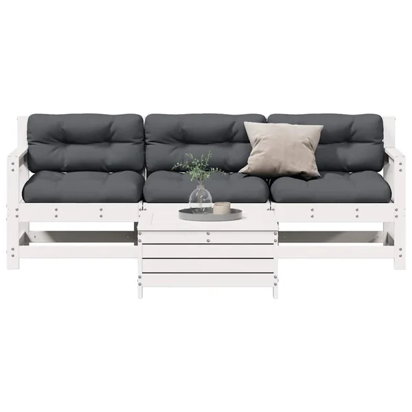 Salon de jardin 4 pcs avec coussins blanc bois de pin massif