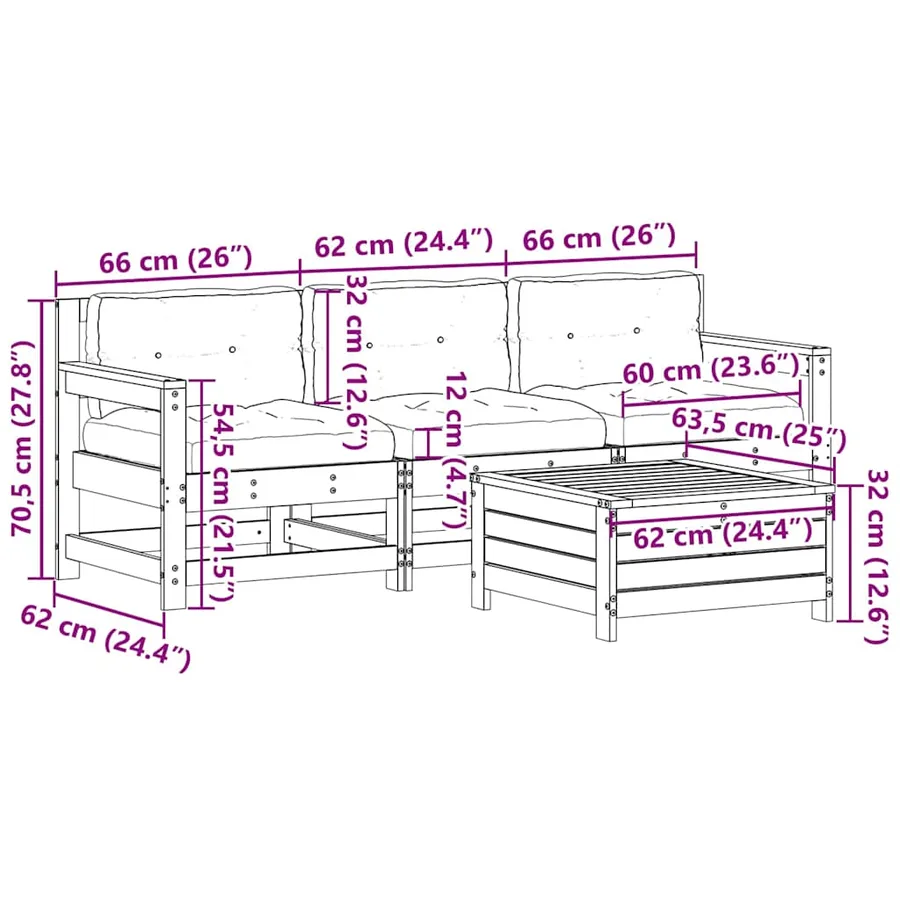 Salon de jardin 4 pcs avec coussins blanc bois de pin massif - 10