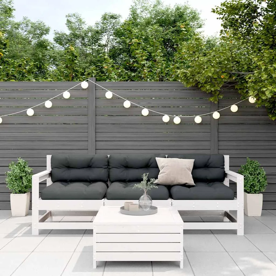 Salon de jardin 4 pcs avec coussins blanc bois de pin massif - 3