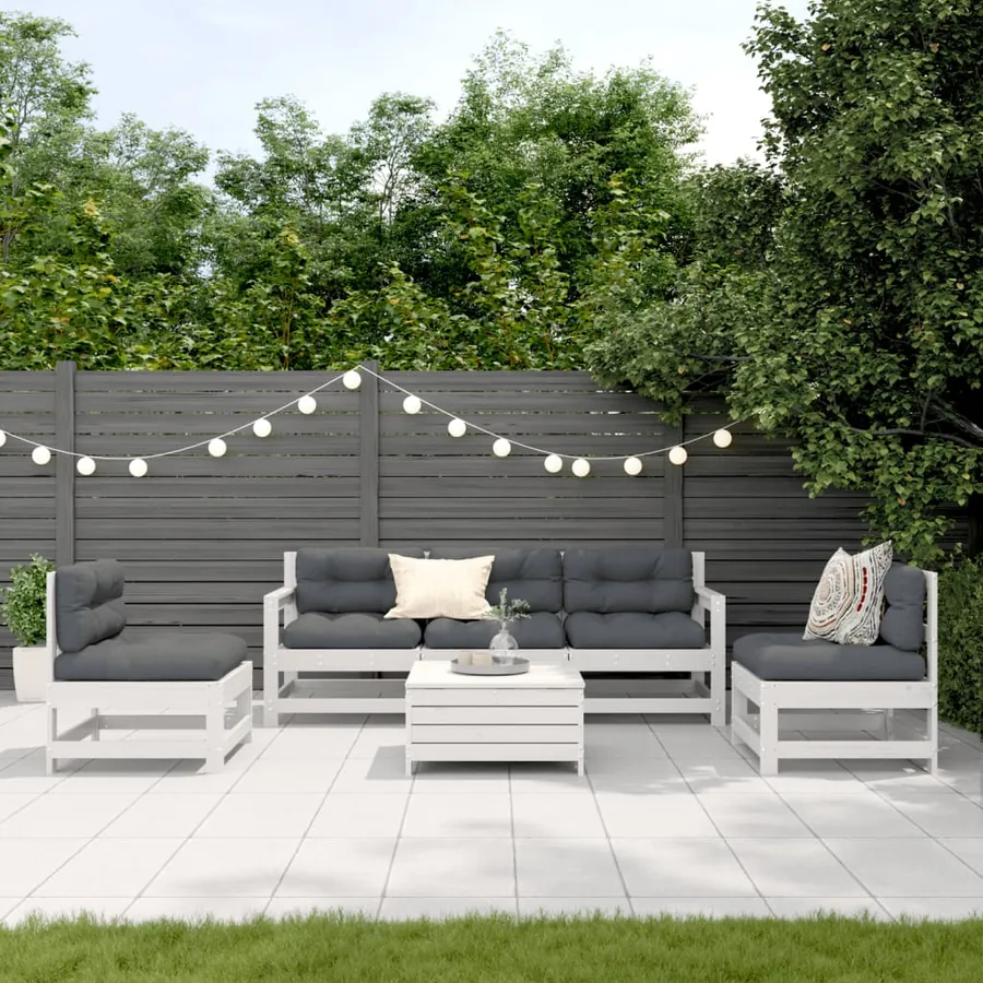 Salon de jardin avec coussins 6 pcs blanc bois de pin massif