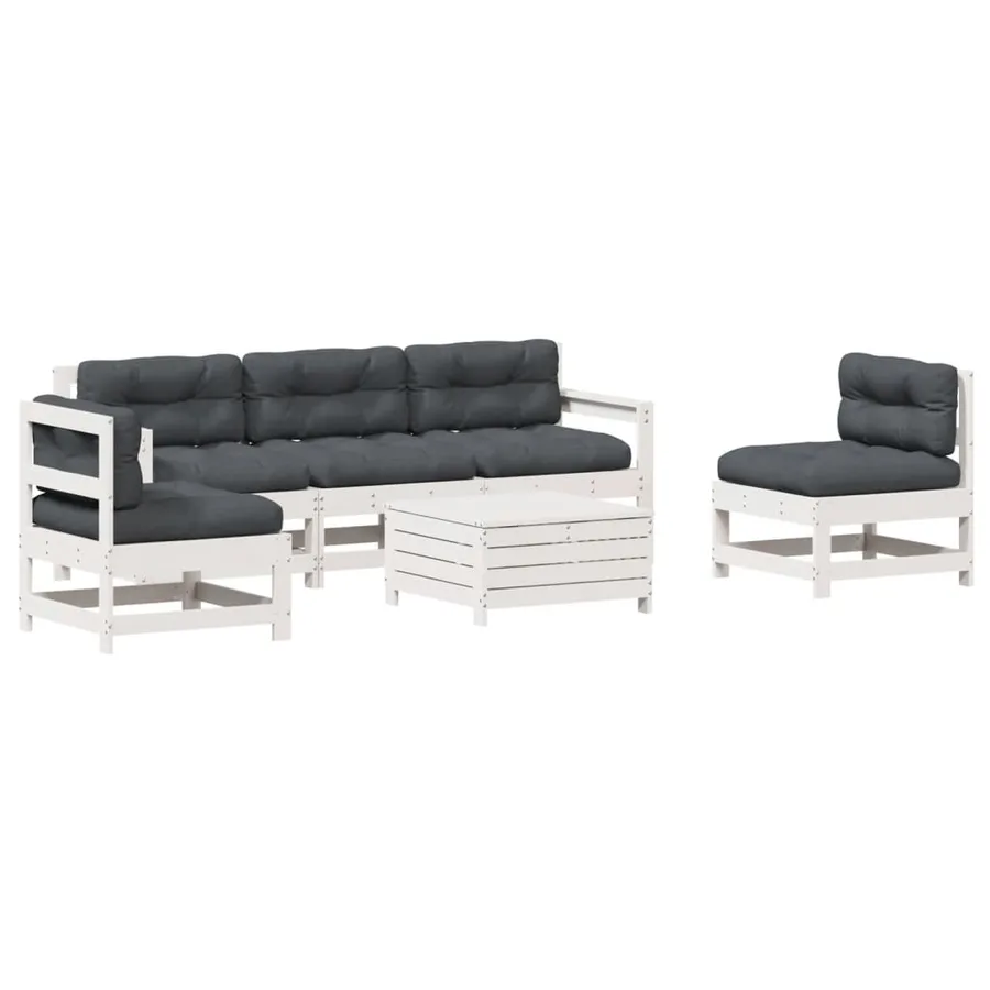 Salon de jardin avec coussins 6 pcs blanc bois de pin massif - 2