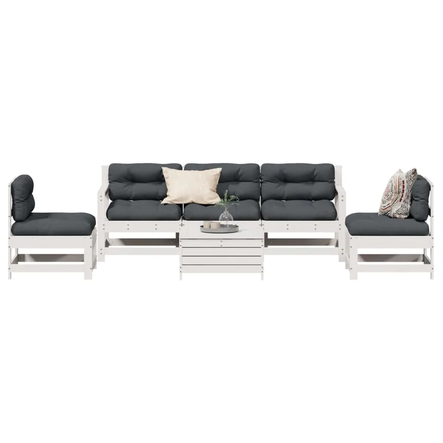 Salon de jardin avec coussins 6 pcs blanc bois de pin massif - 3