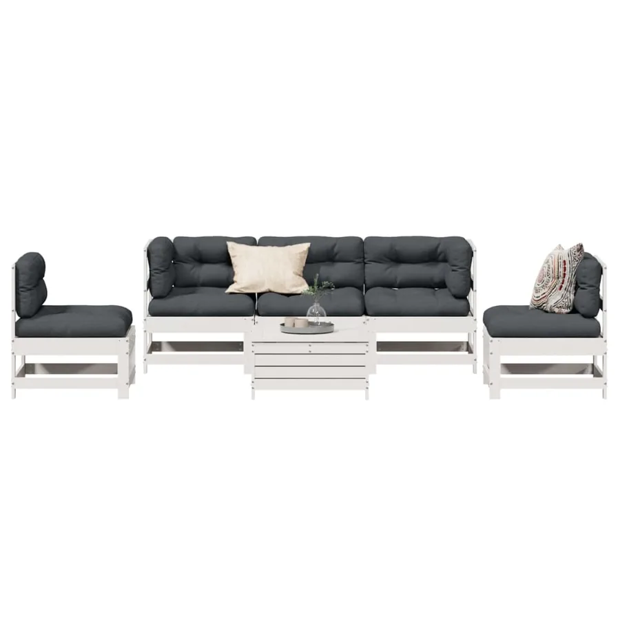 Salon de jardin avec coussins 6 pcs blanc bois de pin massif