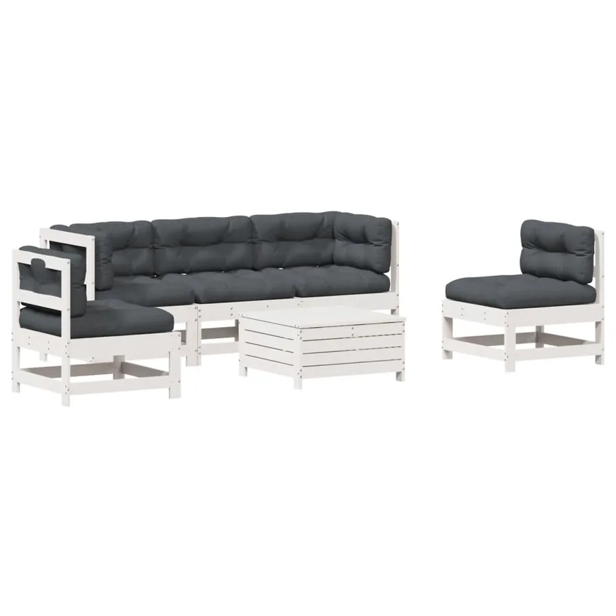 Salon de jardin avec coussins 6 pcs blanc bois de pin massif - 2