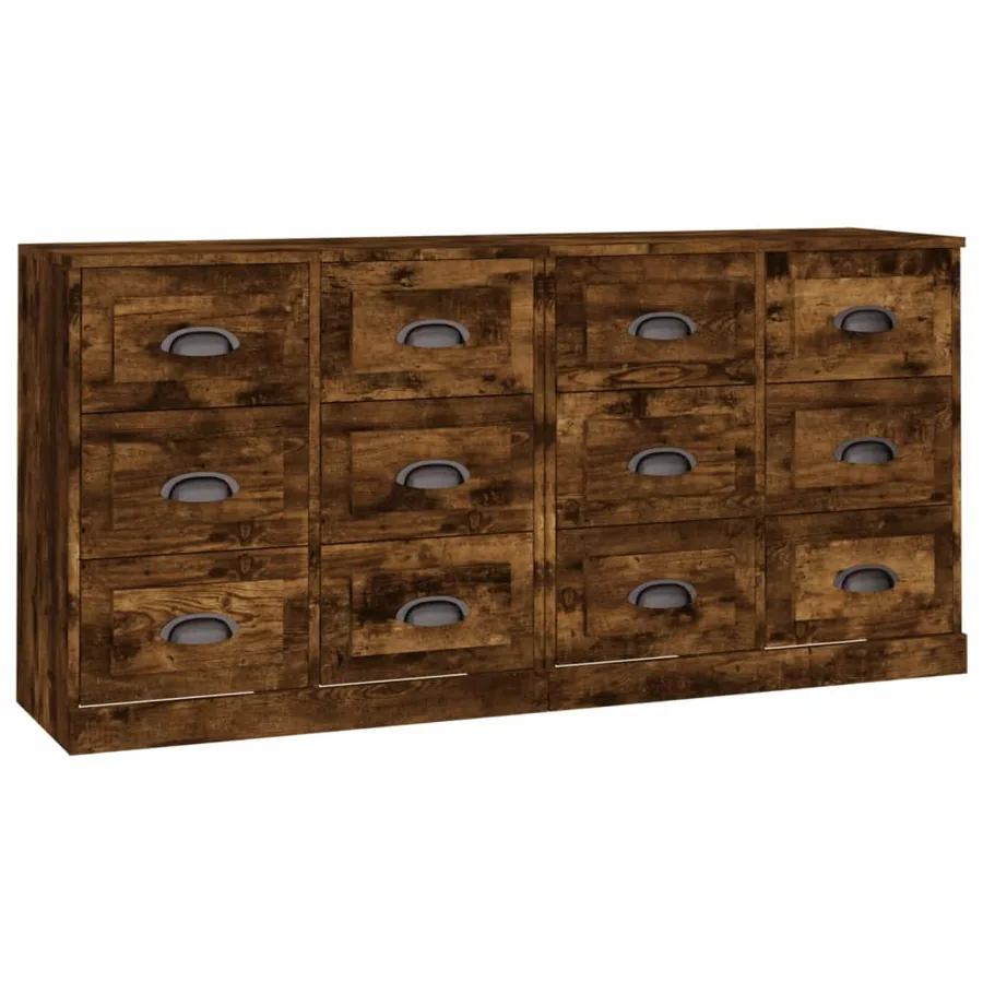Buffets 2 pcs chêne fumé bois d'ingénierie - 2