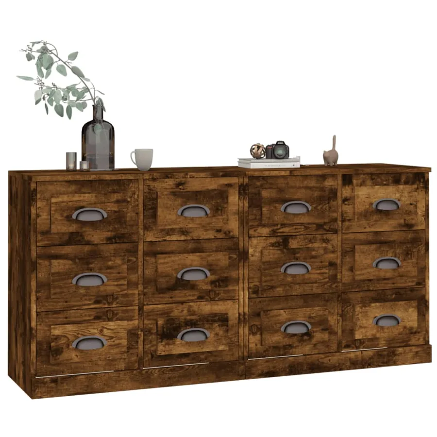 Buffets 2 pcs chêne fumé bois d'ingénierie - 3