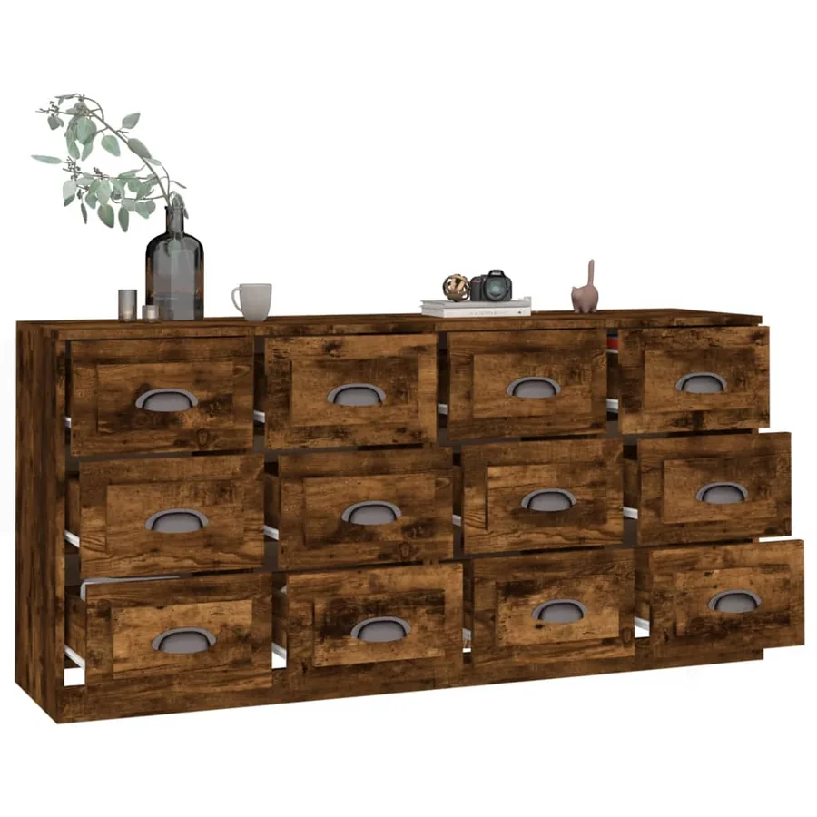 Buffets 2 pcs chêne fumé bois d'ingénierie - 4