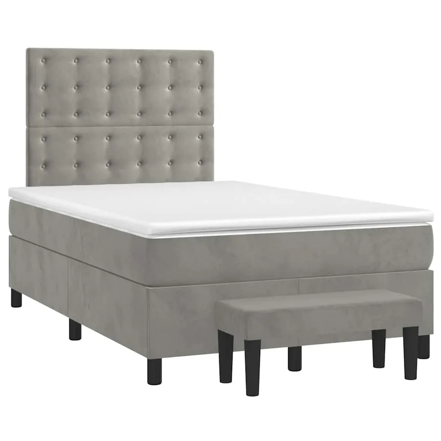 Sommier à lattes de lit et matelas gris clair 120x190cm velours - 2