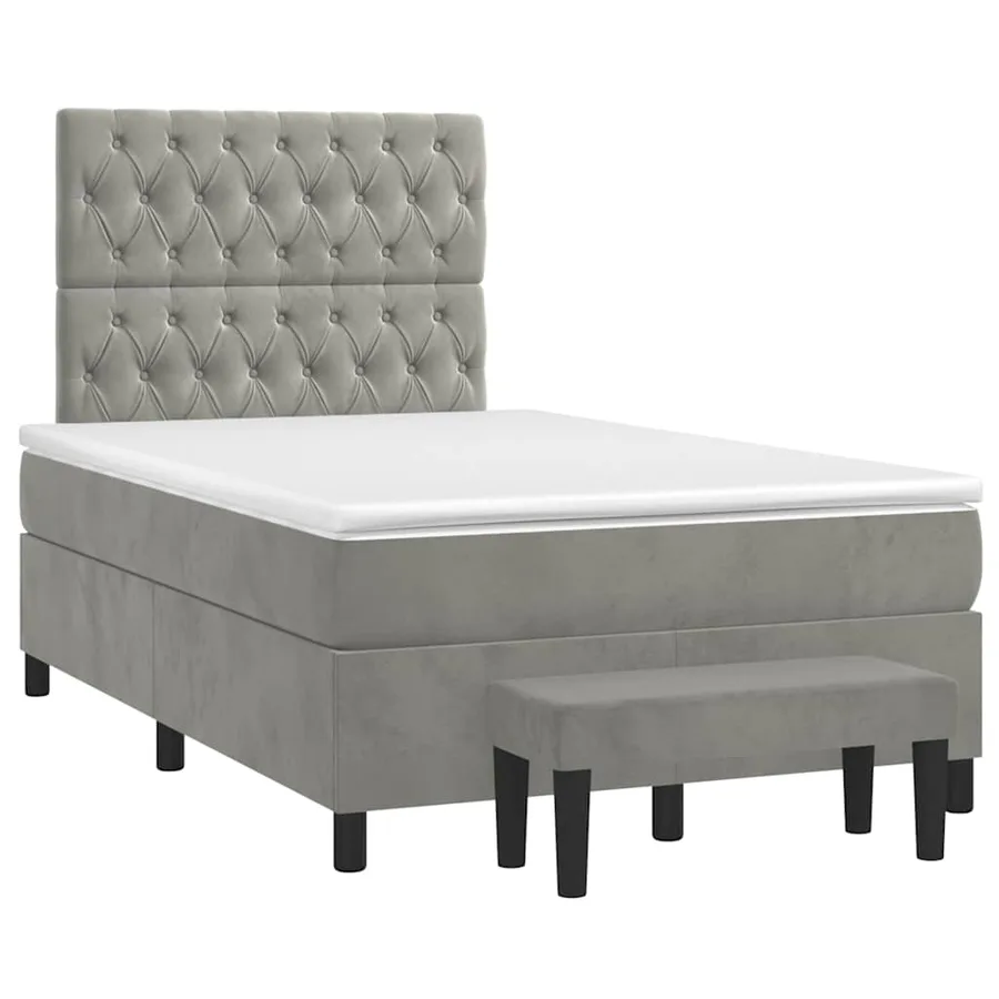 Sommier à lattes de lit et matelas gris clair 120x190cm velours - 2