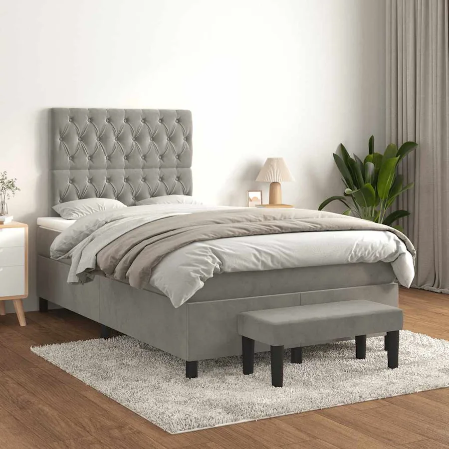Sommier à lattes de lit et matelas gris clair 120x190cm velours - 3