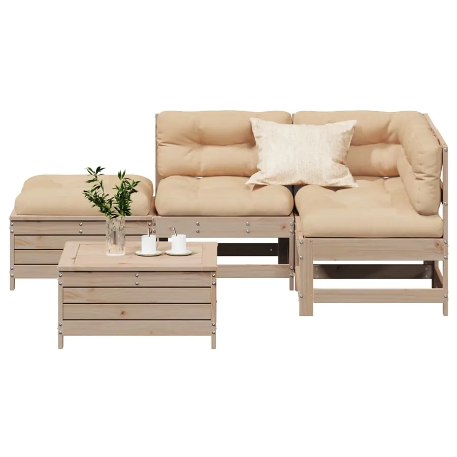 Salon de jardin 5 pcs avec coussins Bois de pin massif