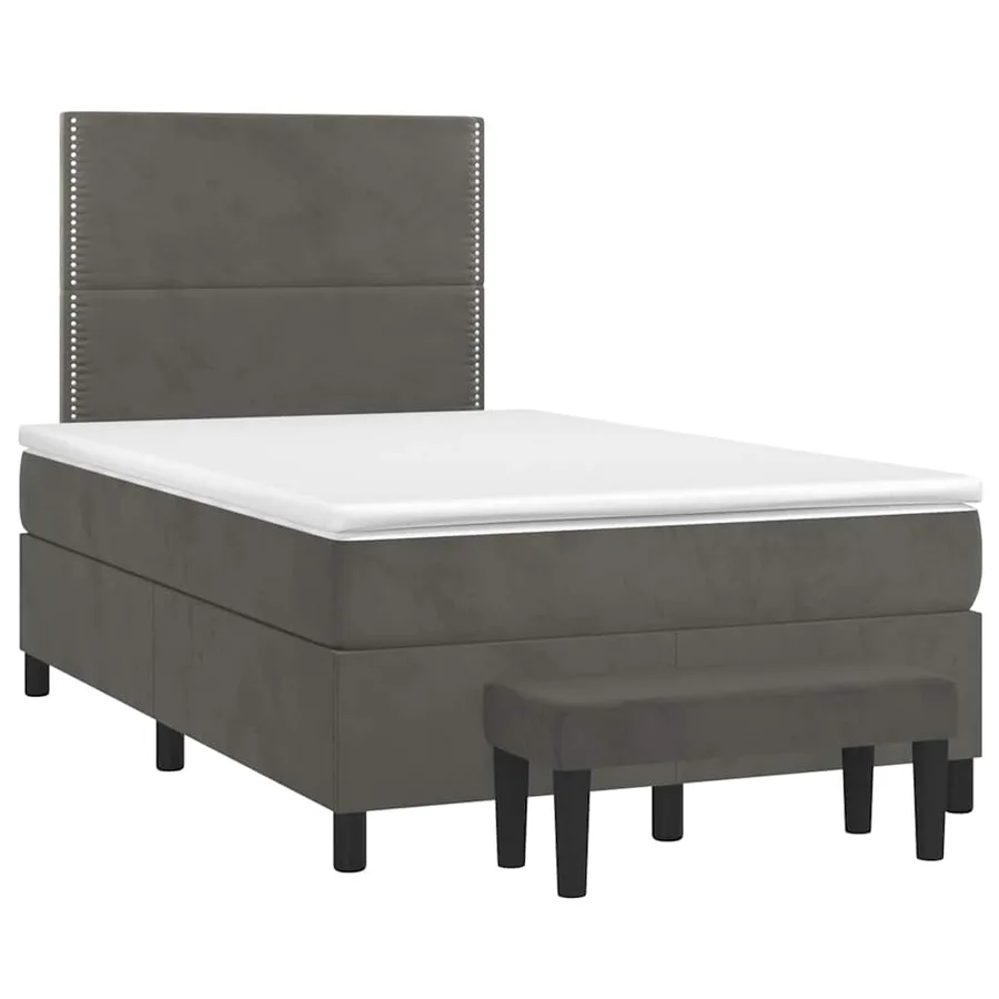 Sommier à lattes de lit et matelas gris foncé 120x190cm velours - 2