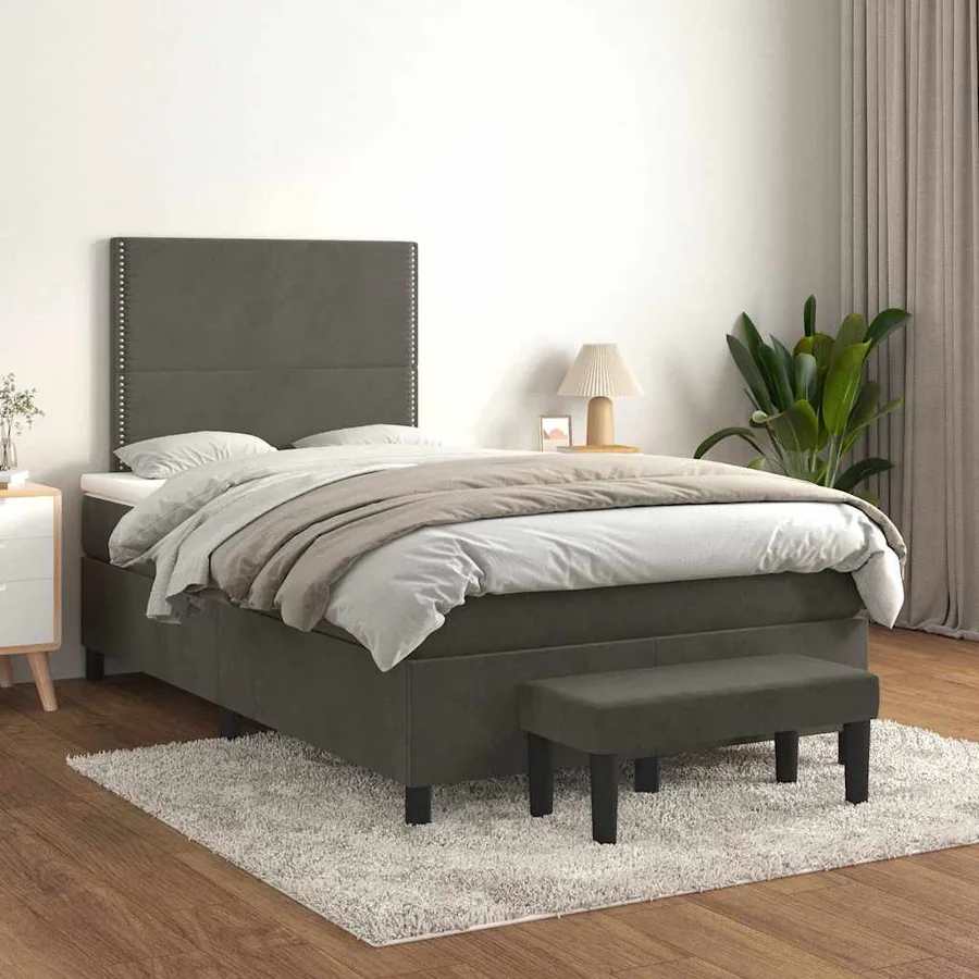 Sommier à lattes de lit et matelas gris foncé 120x190cm velours - 3