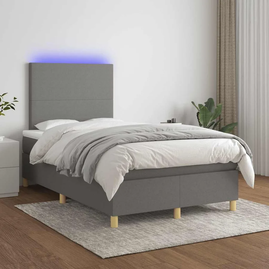 Sommier à lattes de lit matelas LED gris foncé 120x190 cm tissu - 5