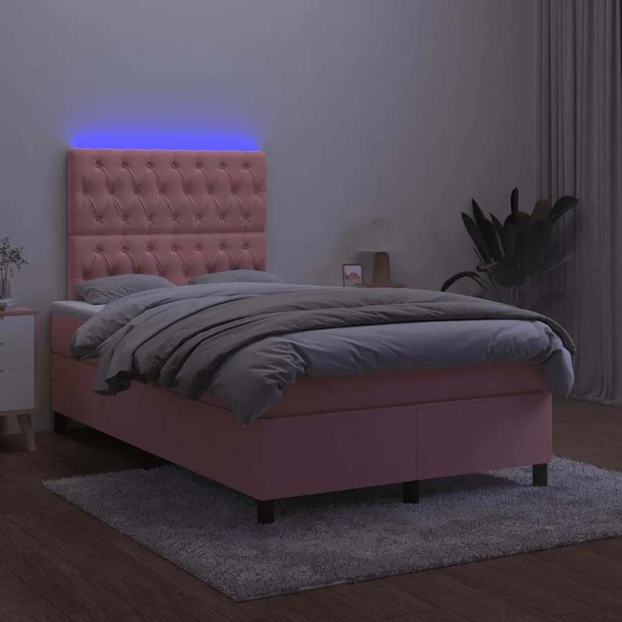 Sommier à lattes de lit et matelas LED rose 120x190 cm velours - 4