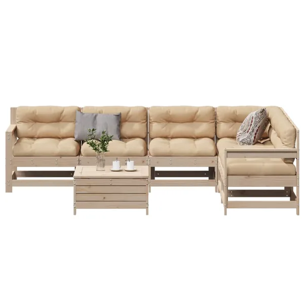 Salon de jardin 7 pcs avec coussins Bois de pin massif