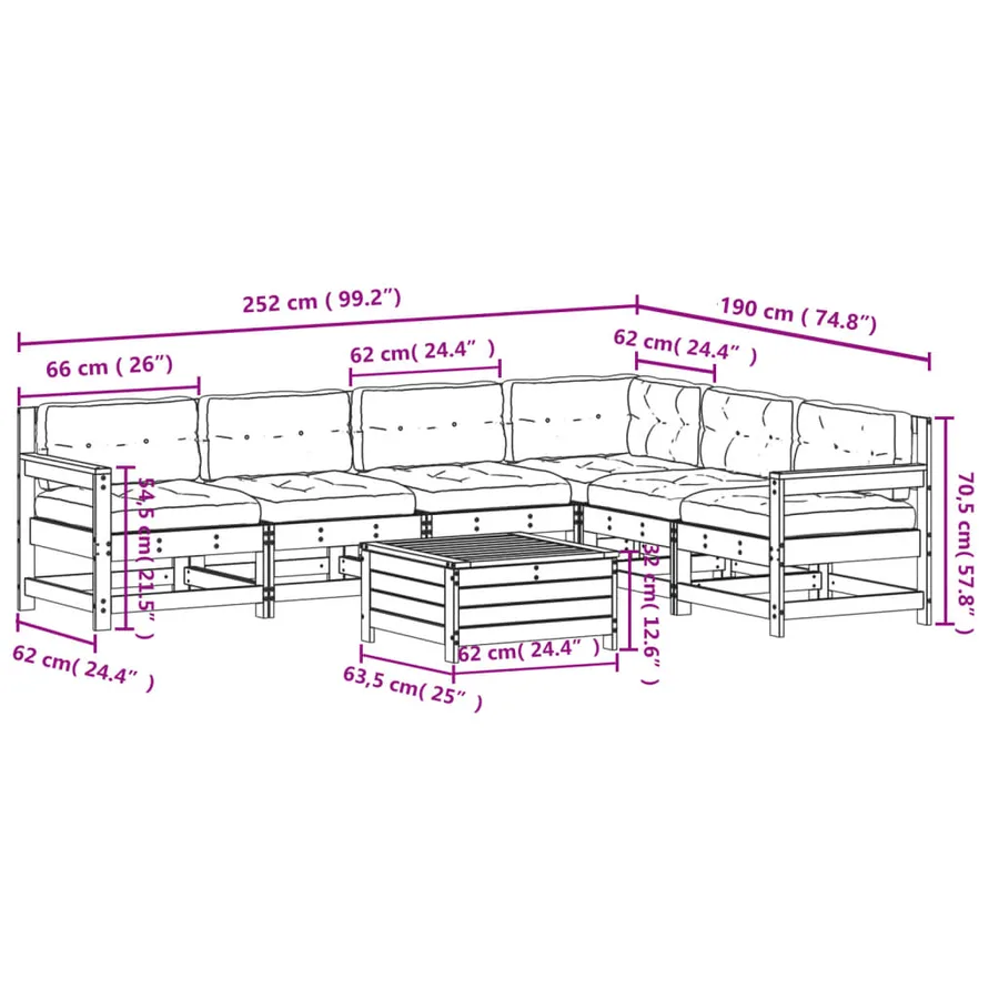 Salon de jardin 7 pcs avec coussins Bois de pin massif - 11