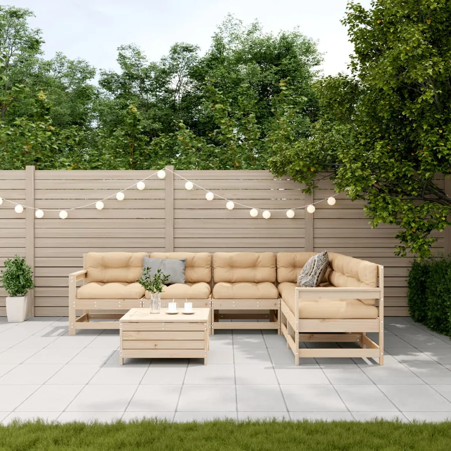 Salon de jardin 7 pcs avec coussins Bois de pin massif - 3