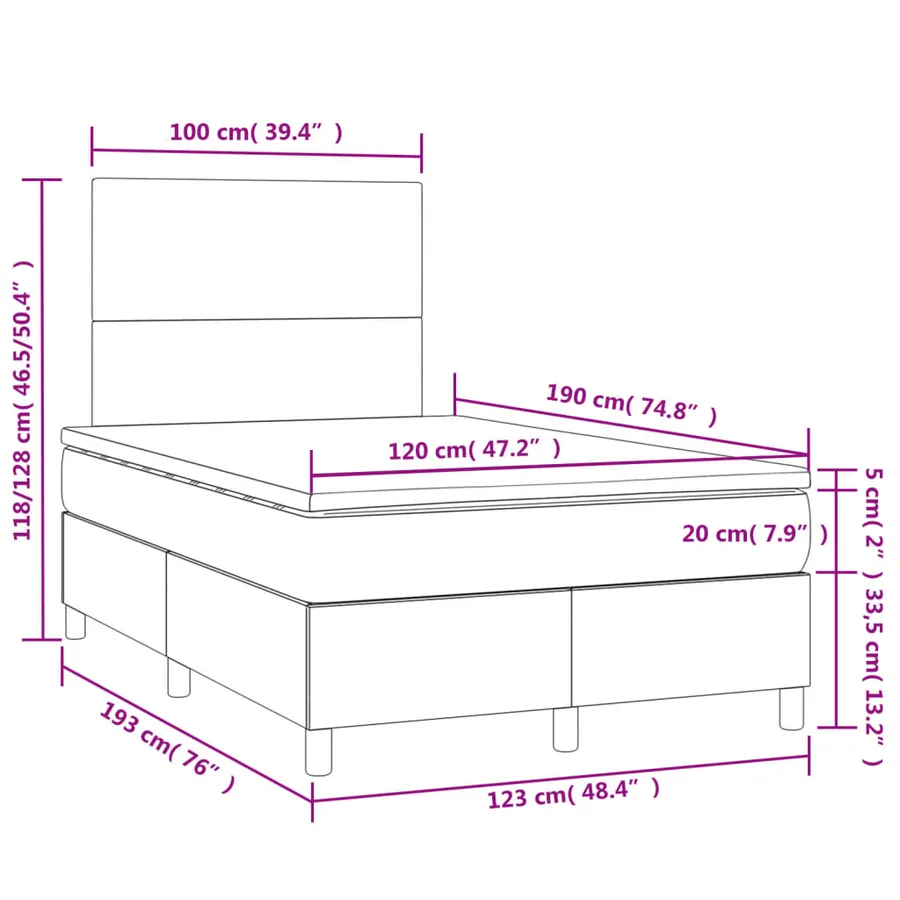 Sommier à lattes de lit avec matelas LED gris clair 120x190 cm - 11