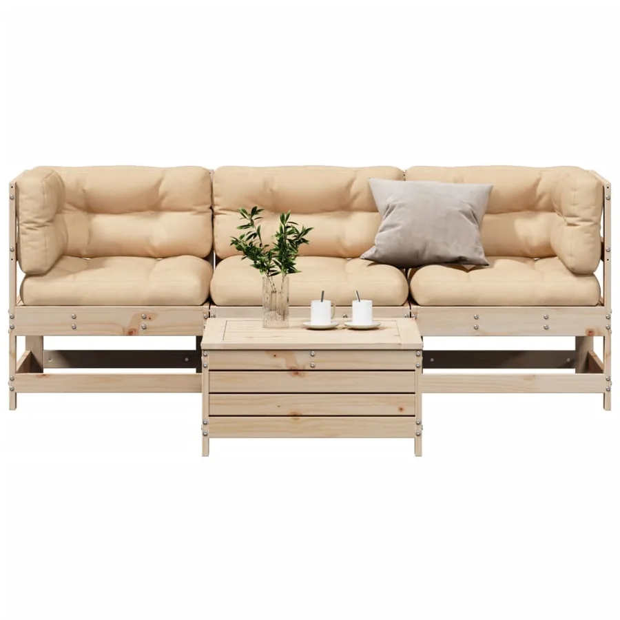 Salon de jardin 4 pcs avec coussins Bois de pin massif