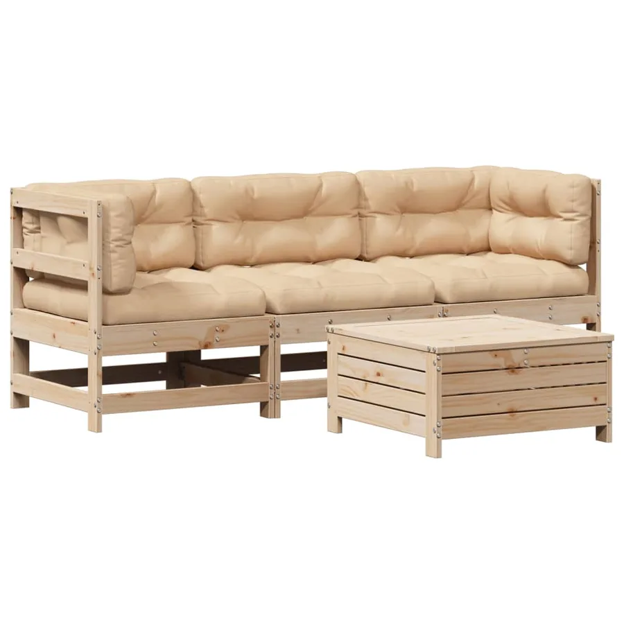 Salon de jardin 4 pcs avec coussins Bois de pin massif - 2