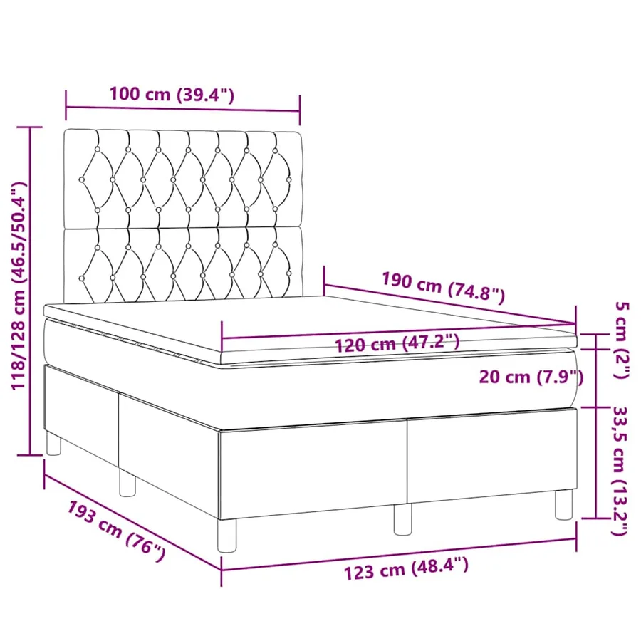 Sommier à lattes de lit et matelas gris clair 120x190cm velours - 9