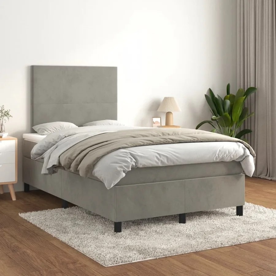 Sommier à lattes de lit et matelas gris clair 120x190cm velours - 3