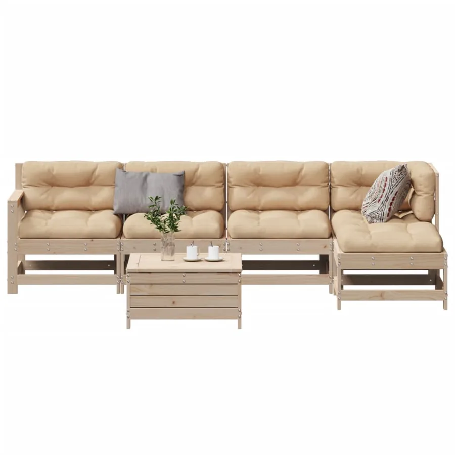 Salon de jardin 6 pcs avec coussins Bois de pin massif