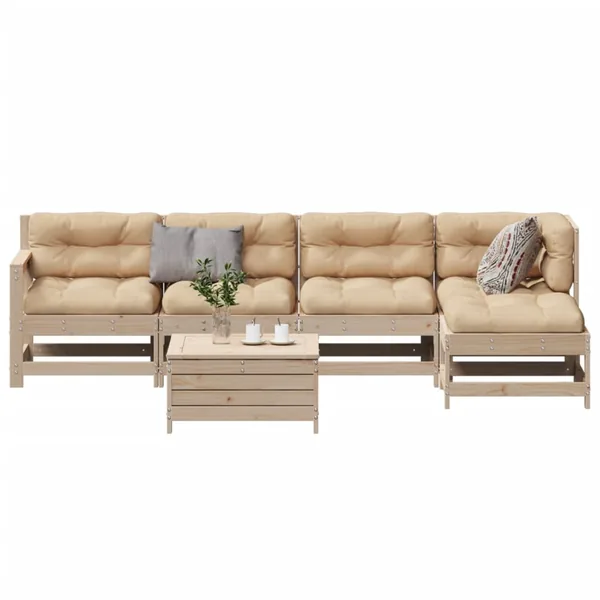 Salon de jardin 6 pcs avec coussins Bois de pin massif
