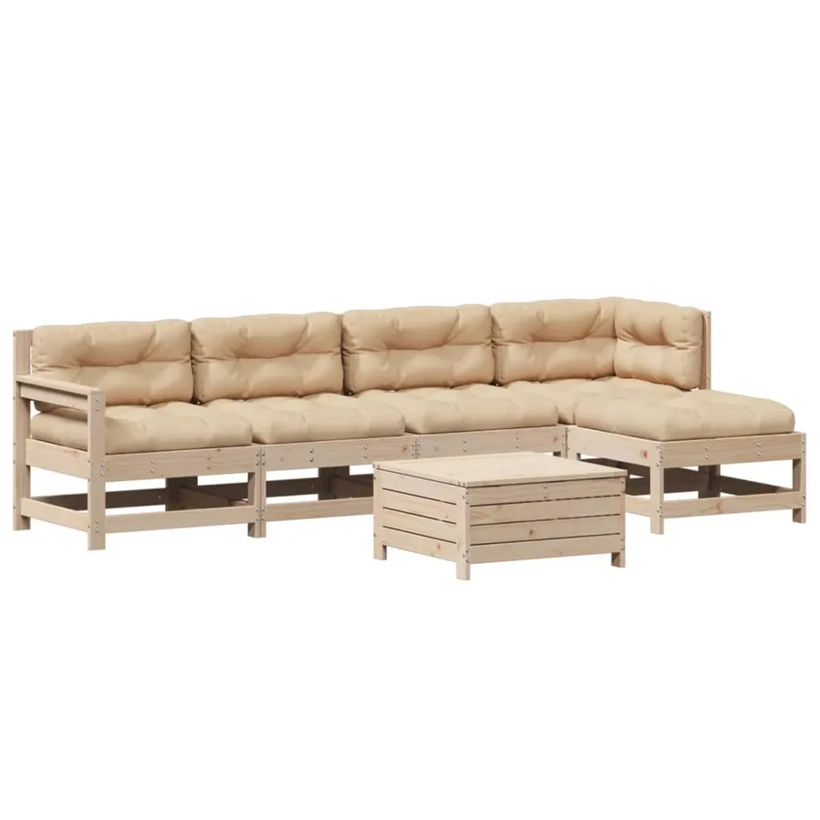 Salon de jardin 6 pcs avec coussins Bois de pin massif - 2