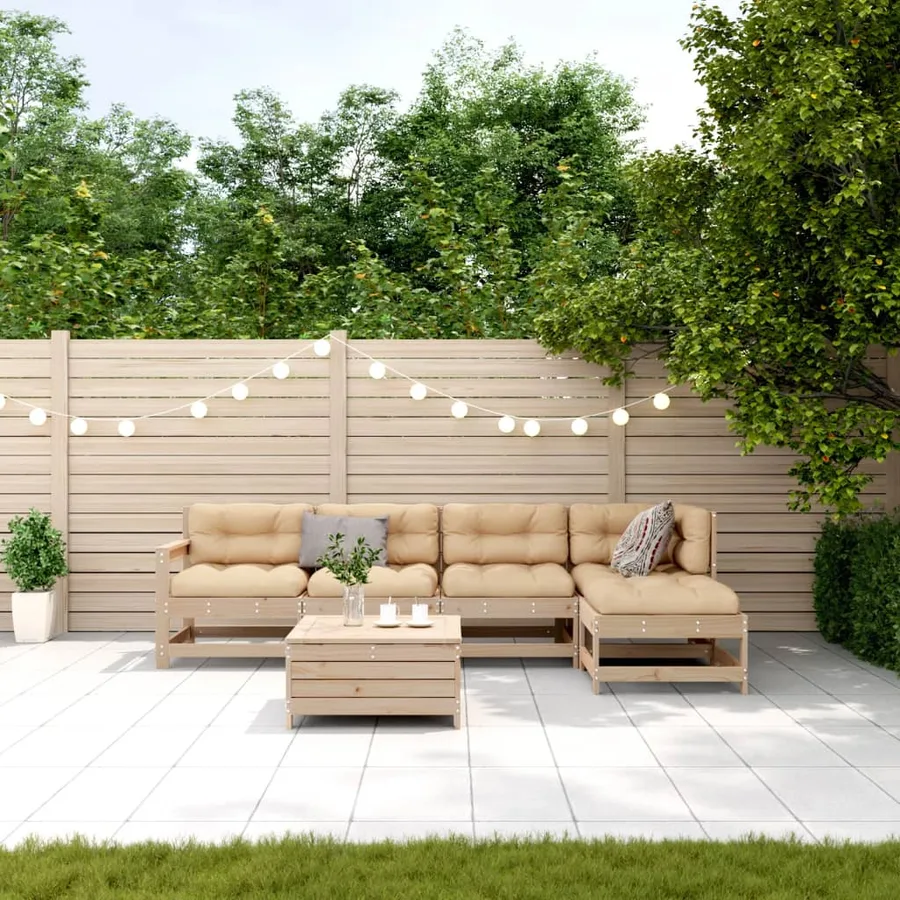 Salon de jardin 6 pcs avec coussins Bois de pin massif - 3