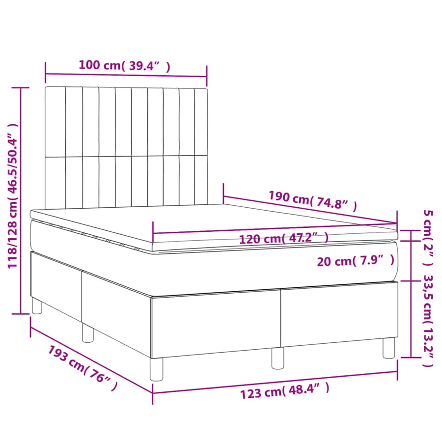 Sommier à lattes de lit et matelas gris clair 120x190cm velours - 9