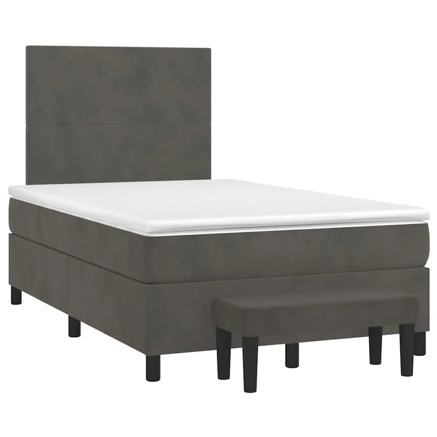 Sommier à lattes de lit et matelas gris foncé 120x190cm velours - 2