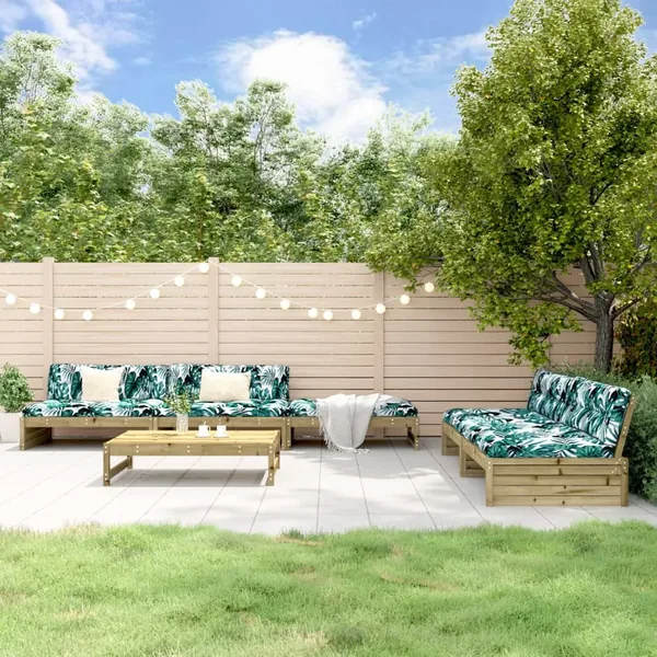 Salon de jardin 6 pcs avec coussins bois de pin imprégné