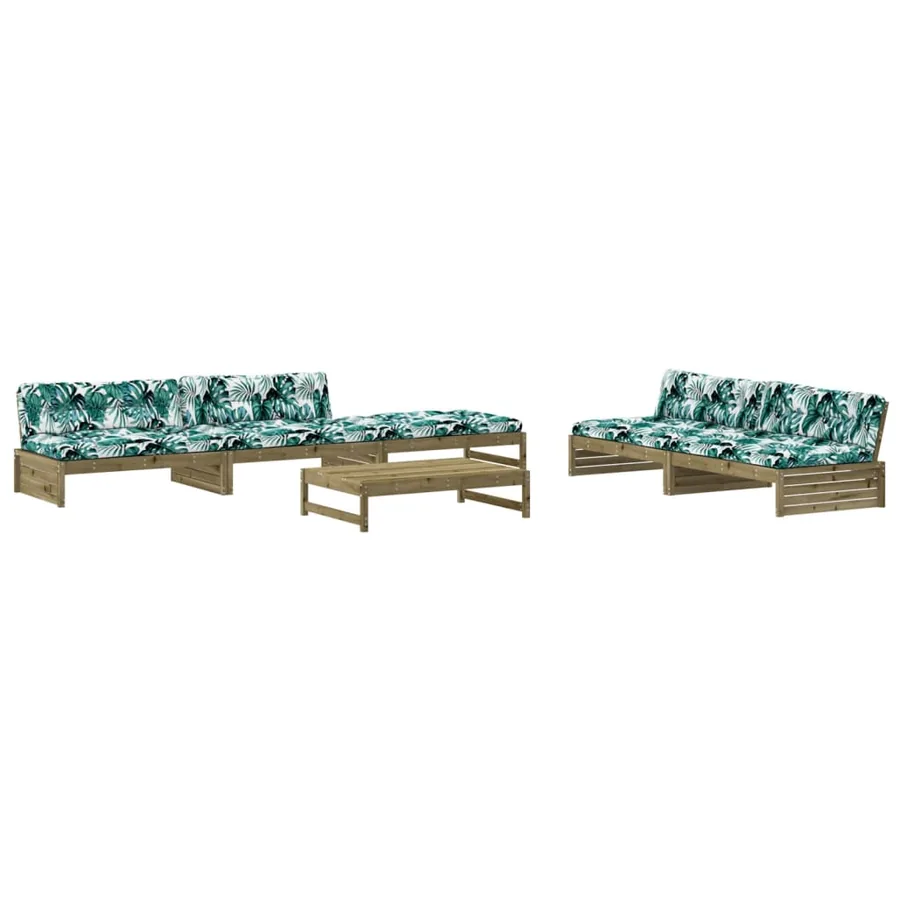 Salon de jardin 6 pcs avec coussins bois de pin imprégné - 2