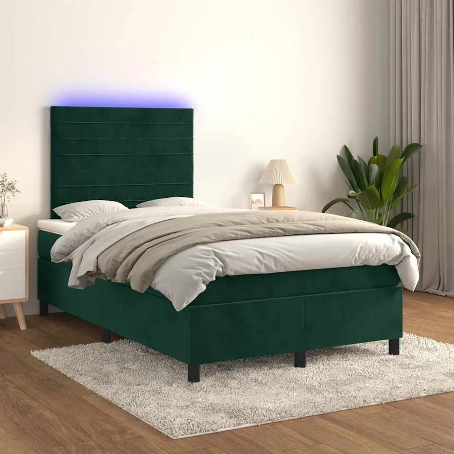 Sommier à lattes de lit avec matelas LED vert foncé 120x190 cm - 5