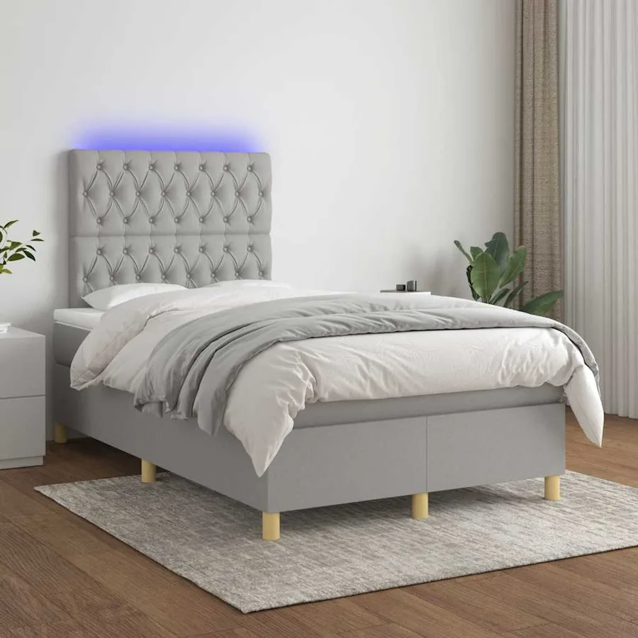 Sommier à lattes de lit matelas LED gris clair 120x190 cm tissu - 5