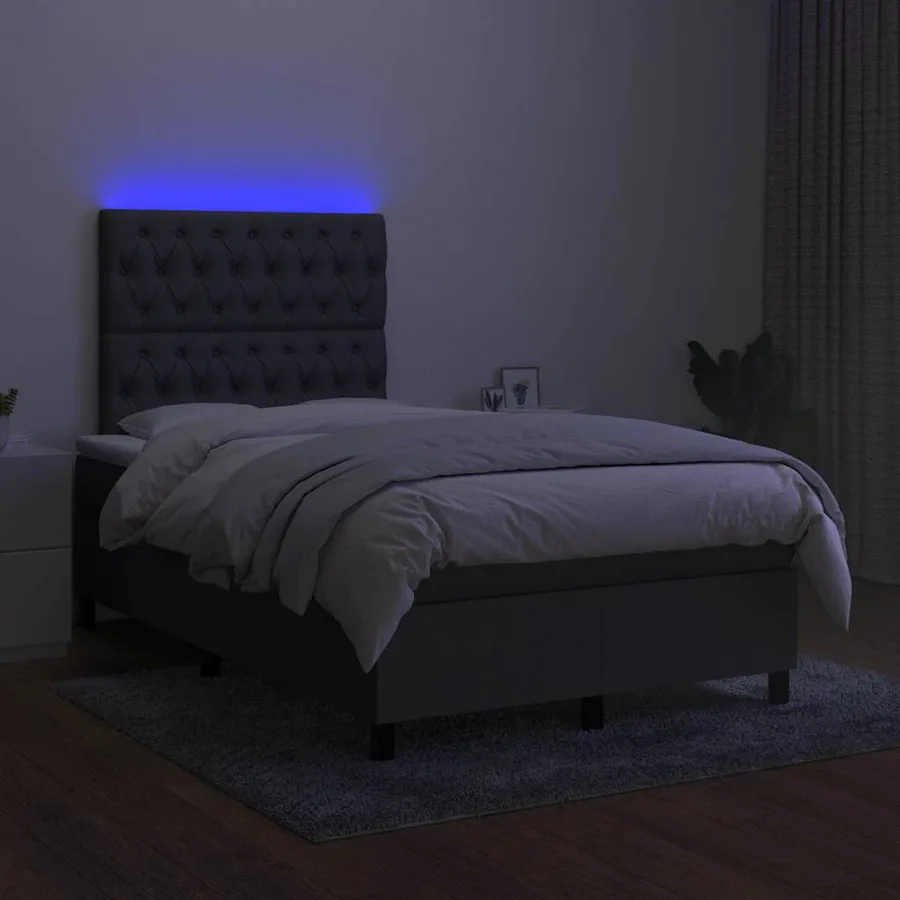 Sommier à lattes de lit matelas LED gris foncé 120x190 cm tissu - 4