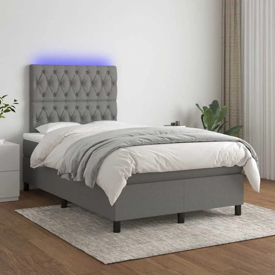 Sommier à lattes de lit matelas LED gris foncé 120x190 cm tissu - 5