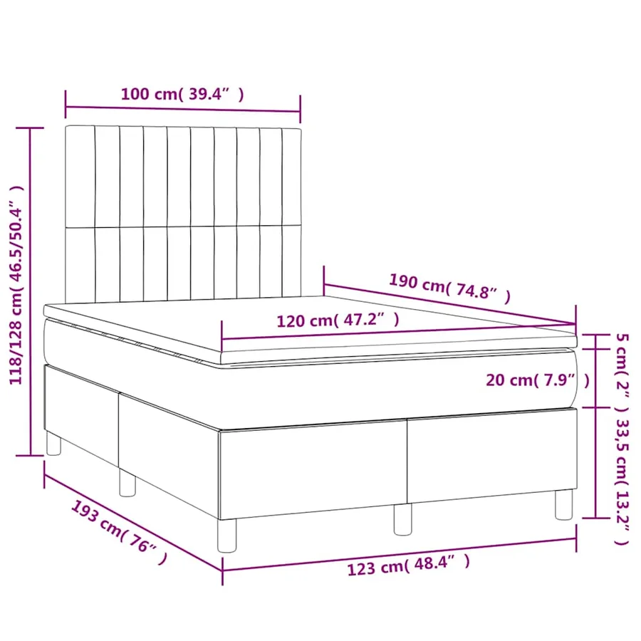 Sommier à lattes de lit matelas LED gris foncé 120x190 cm tissu - 10