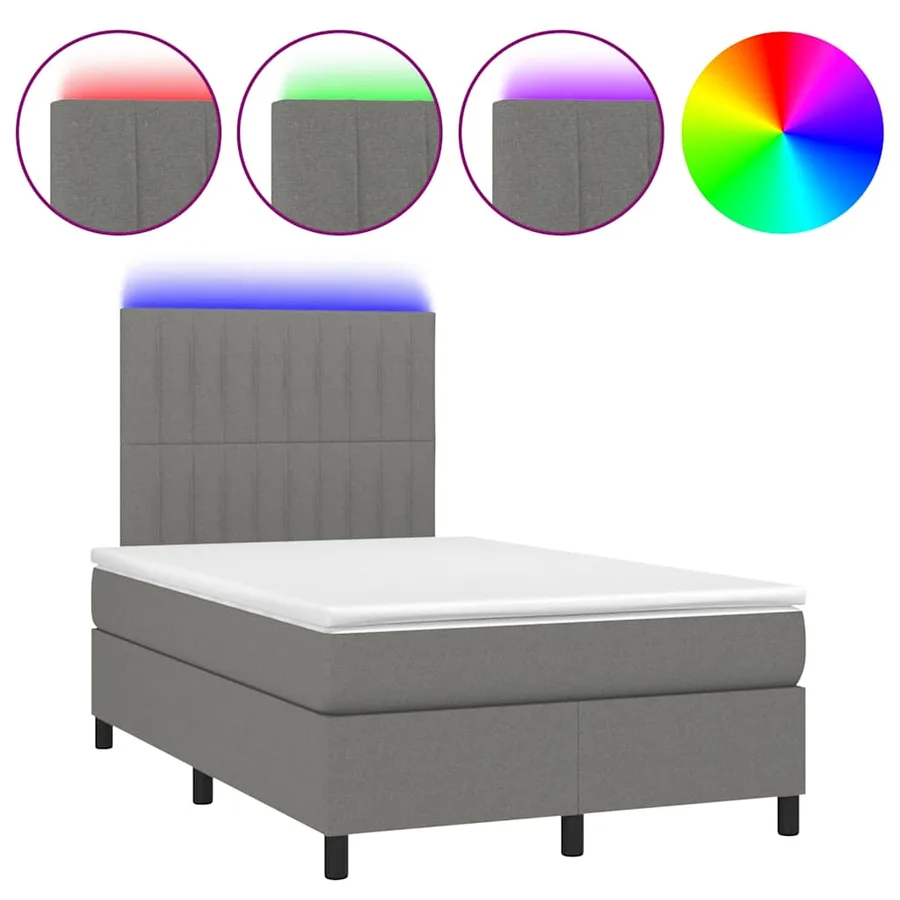 Sommier à lattes de lit matelas LED gris foncé 120x190 cm tissu - 2